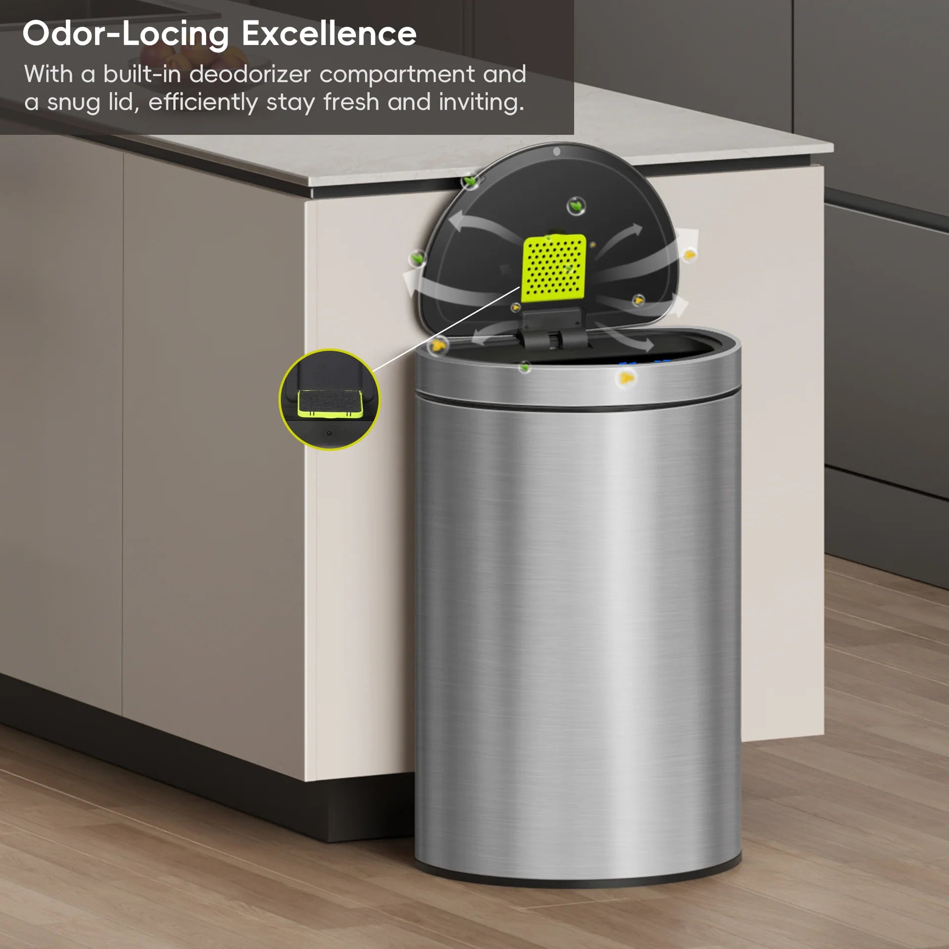 EKO Mirage Semi-Round Motion Sensor Trash Can, 47 Liter / 12.4 Gallon